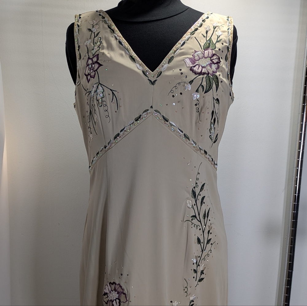 Vintage Spenser Jeremy Tan Embroidered Floral Special Occasions, Size M - Picture 2 of 14